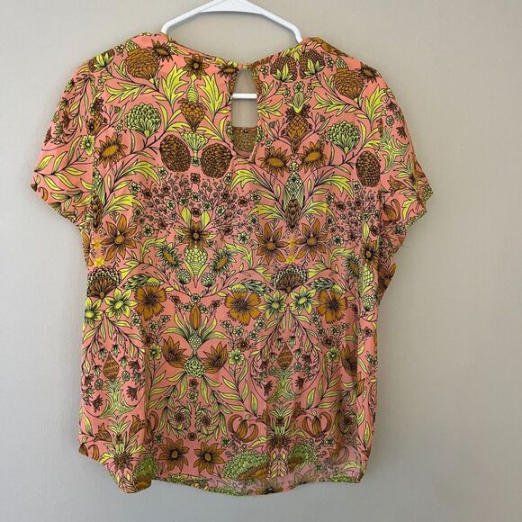H&M Womens Neon Orange Pink Blouse 12 Floral Colorful High Low Summer Festival - Picture 5 of 7